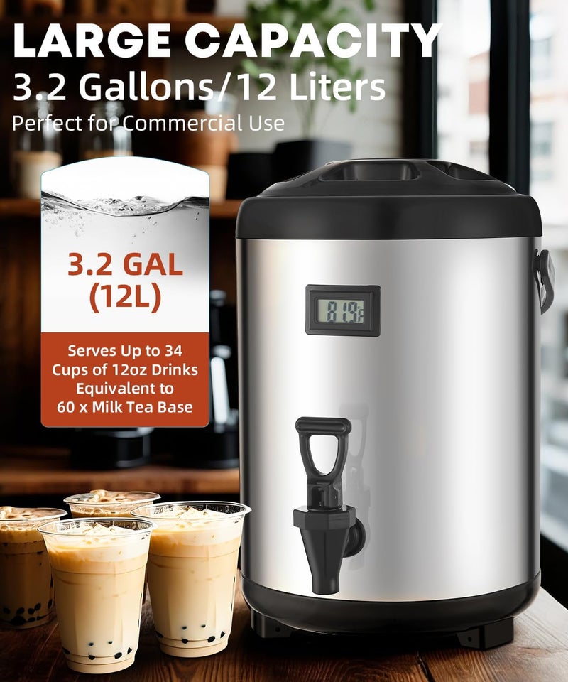 THXSUN Insulated Beverage Dispenser, 3.2 Gallon/12L Coffee and Drink Server with Spigot, Non-electric Thermal Hot and Cold Beverage Dispenser for Juice Chocolate Tea Milk - Image 2